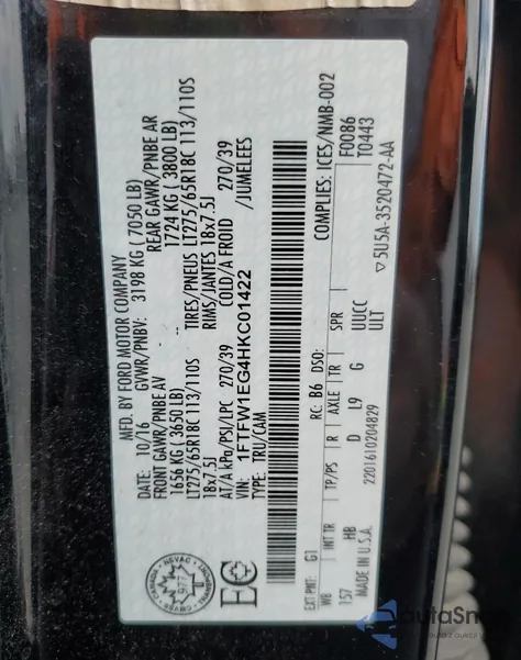 2017 Ford F150 Supercrew from USA, damaged, VIN 1FTFW1EG4HKC01422